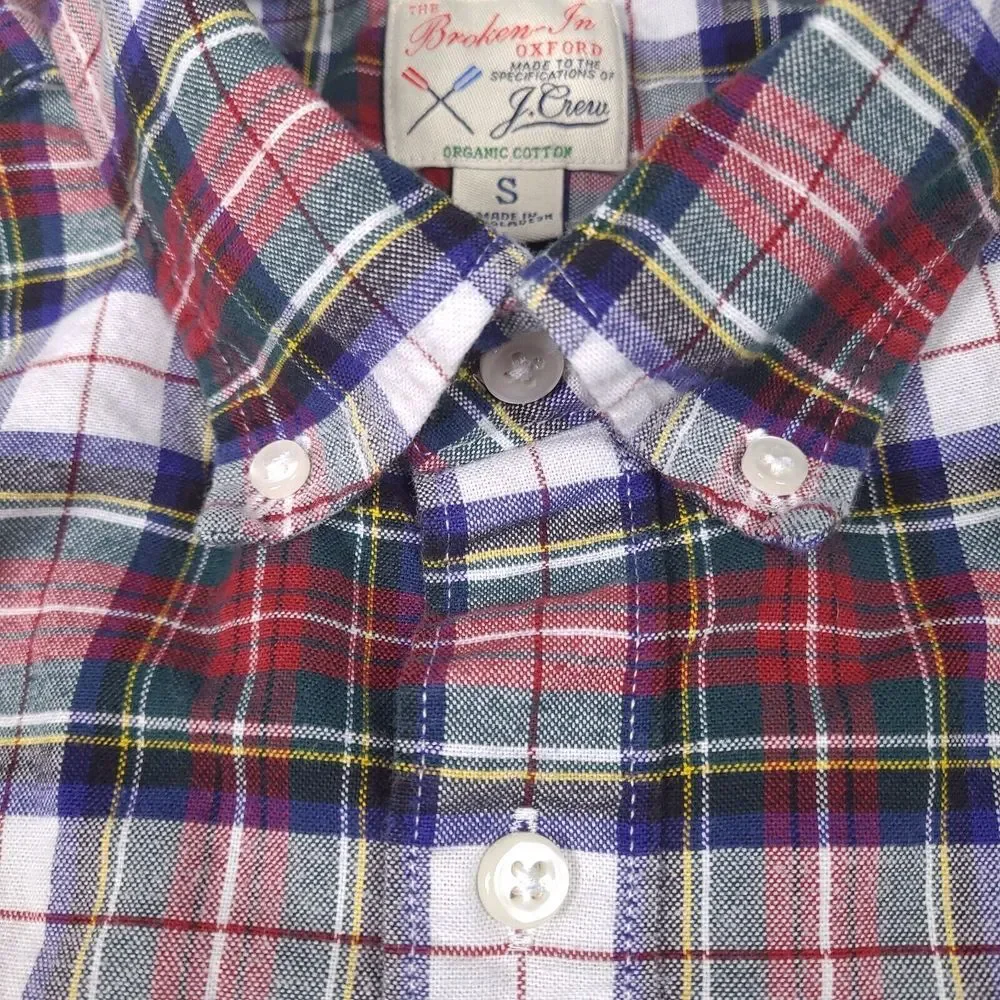 J Crew Shirt Mens Small Slim Plaid The Broken-in Oxford Organic Cotton Button Up